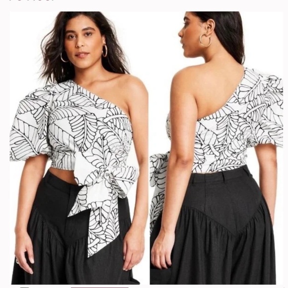 NWOT Women's Sketch Palm Leaf Print Wrap Tie One Shoulder Top - Fe Noel x Target - Picture 1 of 11